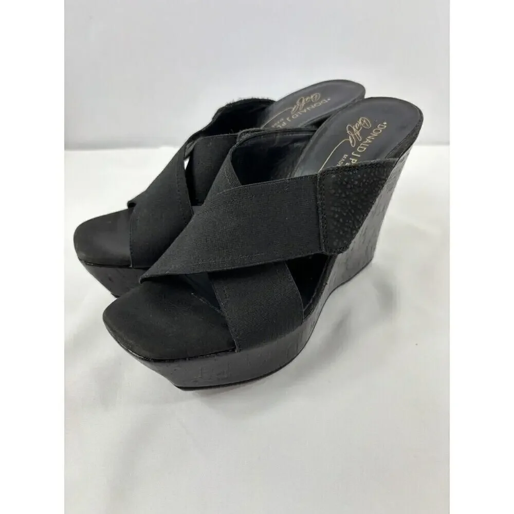 Donald J Pliner Criss Cross Platform Wedge Sandal Black 6 M